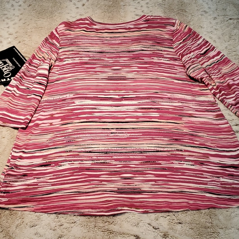Onque Casual Pink White Petite Fit Striped Jewel Embellished 3/4 Sleeve Top NWT - Picture 6 of 8